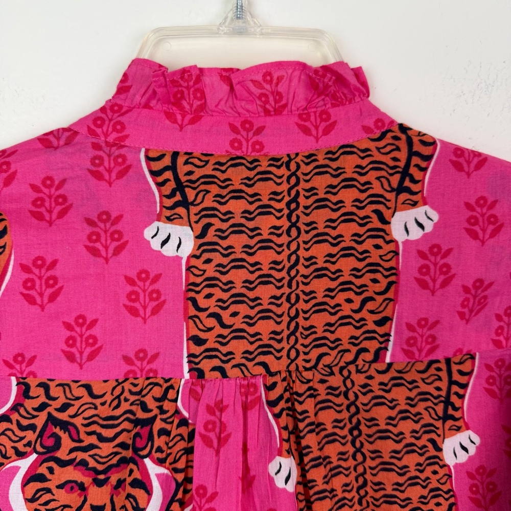 PRINTFRESH On a Whim Cotton Blouse in Neon Rose Siberian Stripes Size XS - Picture 9 of 14